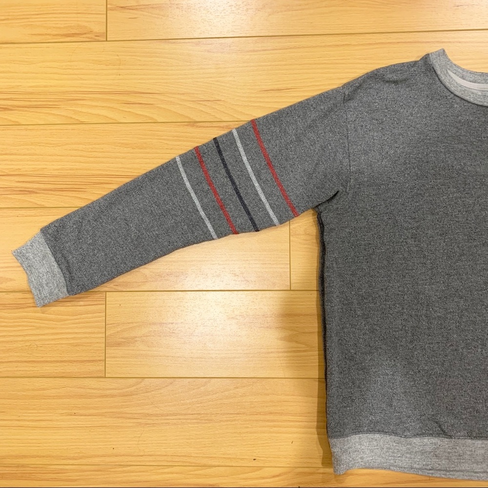 Sundry Size 1 Grey Crew Sweater w sleeve stripes